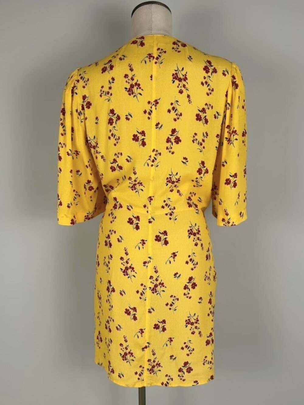 THAKOON COLLECTIVE Yellow & Red Floral Crepe Short Sleeve Wrap Dress Size 8 - Picture 13 of 13